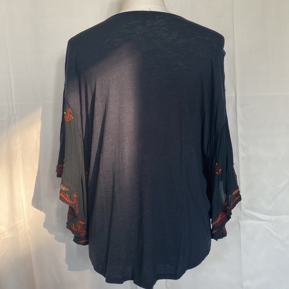 Lucky Brand Lace Up Embroidered Peasant Top Blue Size M, EUC. - Picture 7 of 11